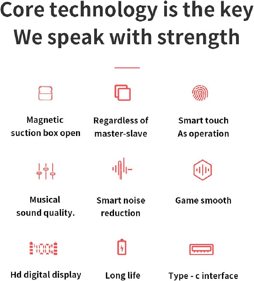 True Wireless Bluetooth 5.0 Earbuds 14Mm Dynamic Speaker HiFi Stereo Sound Earphones in-Ear with Charging Case & Power Display