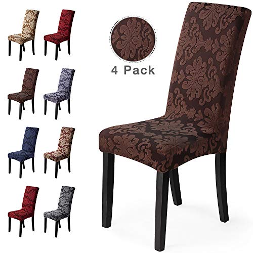 Fundas para sillas 4Piezas Funda de Silla Comedor Stretch Cubiertas para sillas Extraíble Lavable Cubierta de Asiento Fundas sillas Duradera Modern Boda Decor Restaurante(4Piezas,Jacquard-Marrón)