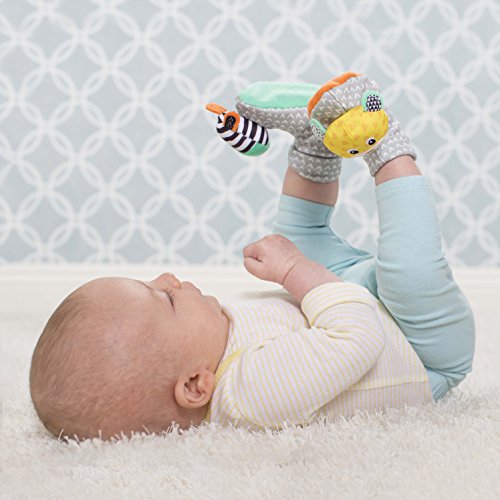 Infantino Foot Rattles, Zebra & Cheetah, Soft Baby Sock Rattles - Encourages Hand-Eye Coordination, Discovery Toy - Machine Washable #TOP1