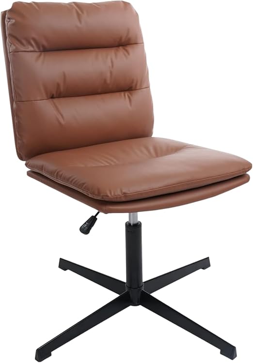 KLASIKA Armless Desk Chairs No Wheels, Leather Ergonomic