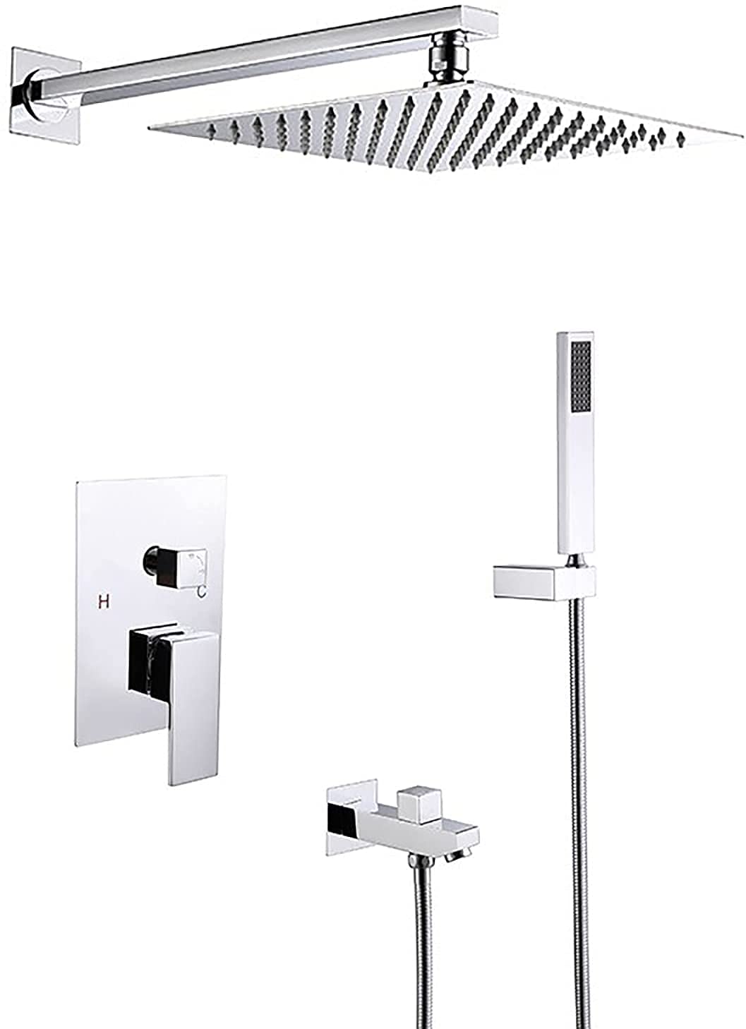 OZBMA shower set system concealed adjustable faucet with head single handle bathroom hand and tub spout, embedded box,chrome,8 inches (Chrome 10 inches)
