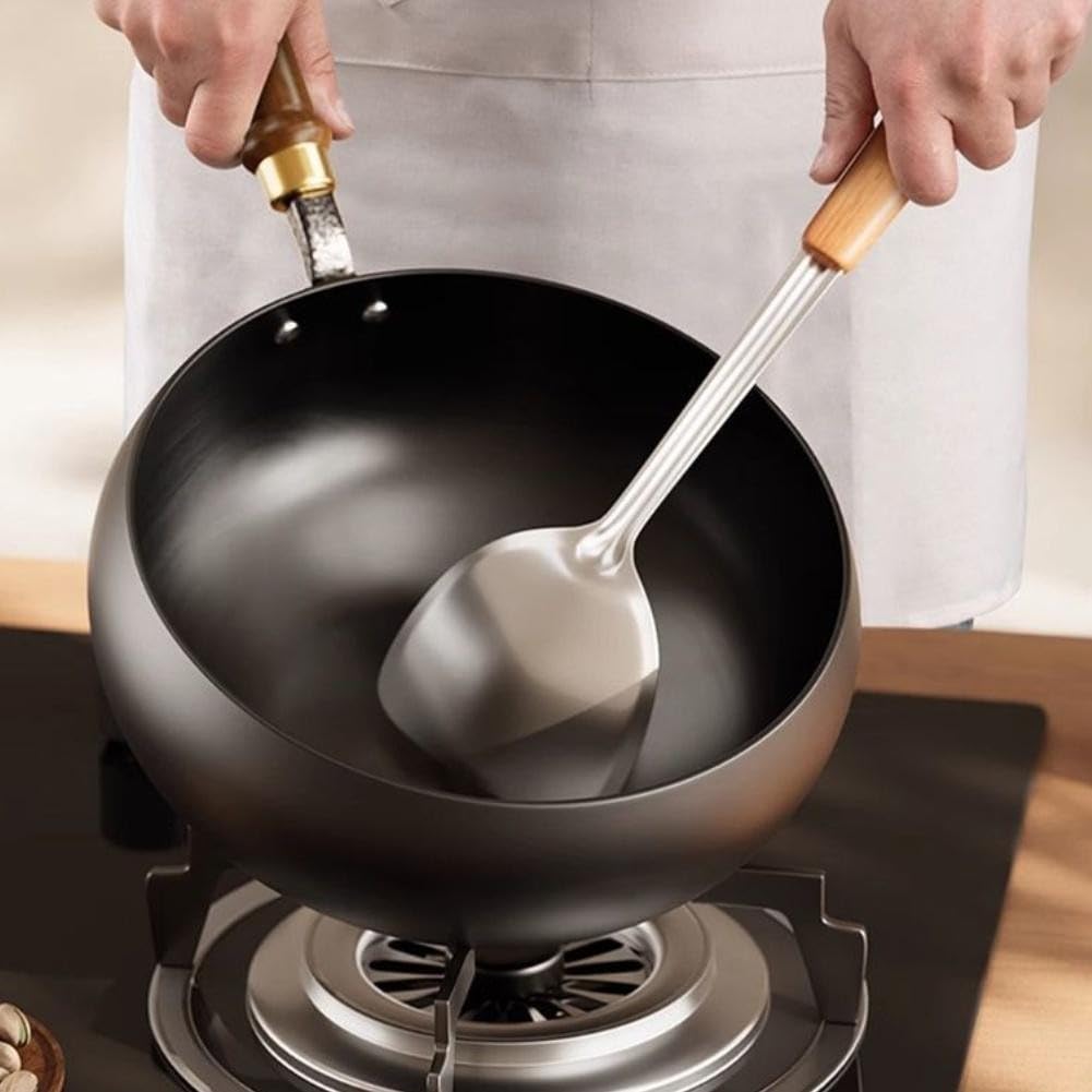 Wok en acier carbone 35 cm fond plat induction (24 cm avec couvercle en