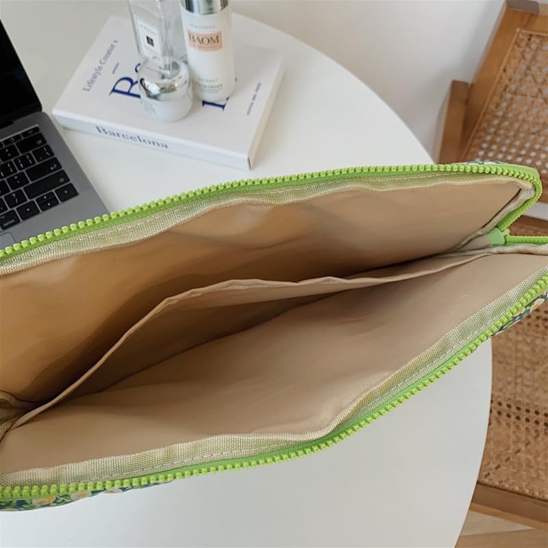 11-15.6 Inch Cute Puffy Laptop Sleeve Fairycore Floral Carrying Laptop Bag Cover Kawaii Aesthetic Tablet Liner Pouch Preppy Stuff Cottagecore Office Accessories (Green Flower,15 Inch)