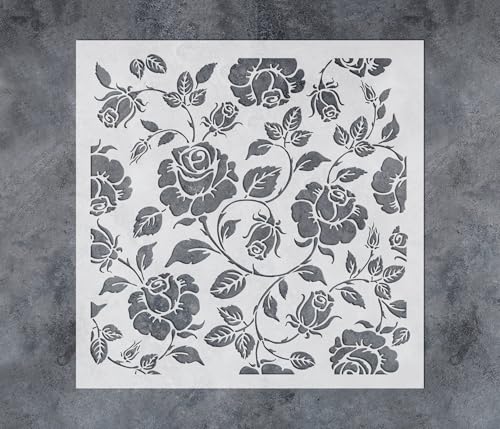 GSS Designs Flower Rose Wall Stencil 12x12Inch Reusable Floral Stencils for Painting on Wood Canvas Wall Furniture Mylar Stencil for Crafts and Decorations