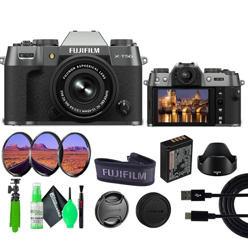 Fujifilm X-T50 Mirrorless Digital Camera XC15-45mmF3.5-5.6 OIS PZ Lens Bundle Kit with Accessories (Charcoal Silver)