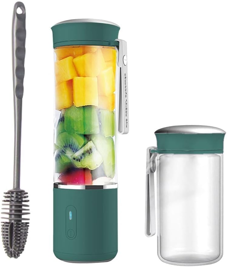 JZS Portable Blender, 400ml+350ml 2 Cups Personal Size Blender for Shakes and Smoothies, 6 Blades Smoothie Maker USB Rechargeable with Brush for Travel, Sport, Office(Green)