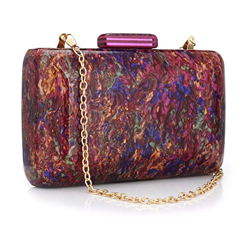 Women’s Evening Clutch Acrylic Clutch Purses for Women WeddFormal Evening Purses with Gold Chain for Wedding Prom Dress Bag (Purple)