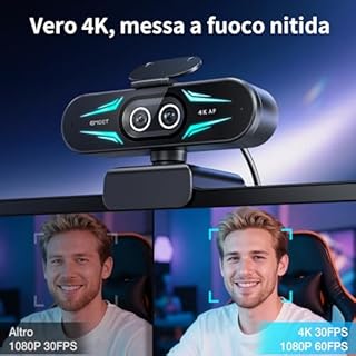 EMEET Webcam 4K con doppia fotocamera, con Obiettivi Grandangolari e Telefoto, Zoom Ibrido fino a 11X e Autofocus PDAF, Telecomando, Illuminazione RGB, 2 Microfoni, Ideale per Live Streaming