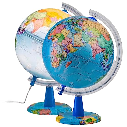 TOPGLOBE Globo Terráqueo Iluminado de 20 cm - Mapa Político en Español - Decoración Educativa, Geográfica y de Escritorio
