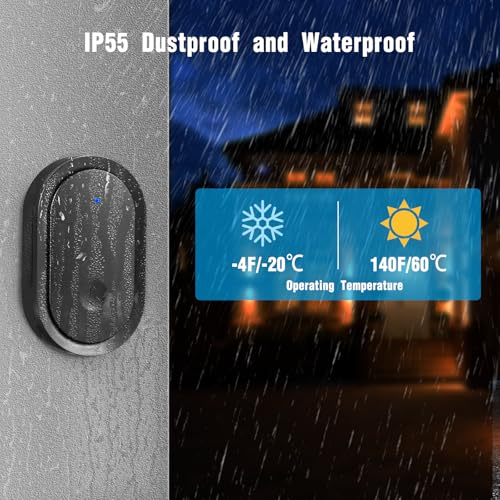 Brencco Funkklingel, 300m Reichweite IP55 Funkklingel Aussen Wasserdicht, Klingel Haustür, Türklingel Funk, Haustürklingel, Doorbell 5 Lautstärkestufen, 60 Melodien (Schwarz) – Bild 4