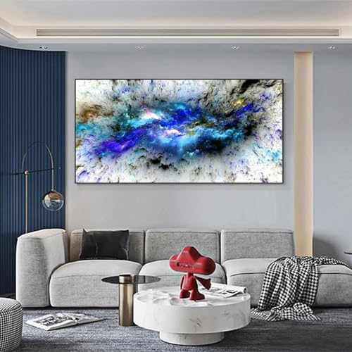 Décoration murale nuages colorés grand tableau abstrait encadré 75x150 cm
