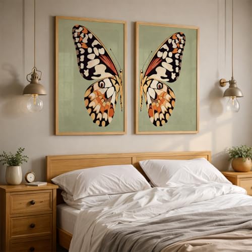 Image of TheMakerly Set of 2 Butterfly Framed Wall Painting for Living Room | Modern Aesthetic Butterfly Wall Art Frames | Nature Inspired Wall Decor for Bedroom, Hall & Office (M.5, 10x13 inches)