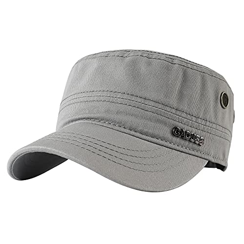CACUSS 100% Baumwolle, klassische Militärmütze, für Herren und Damen, verstellbare Armee-Mütze, bequem, Kadettenmütze, Vintage-Baseballkappe - Grau - Large Cover