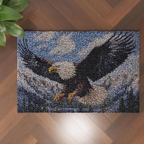 Image of Flying Eagle in Mountain Latch Hook Rug Kit for Adults DIY Carpet Cushion with Printed Canvas Crochet Yarn Craft Hook and Latch Tapestry for Home Decor Pets Warm Pads 52x38cm(2)