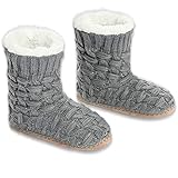 Zapatos de Punto para Mujer Térmico Extra Cálido Antideslizante de Invierno, Zapatillas Suaves,Knitted Pattern-Grey,37/39EU