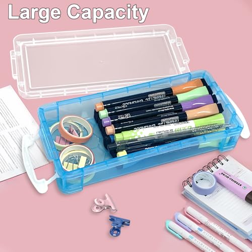 Qualsen Estuche Escolar, Set de 3 estuches apilables, organizador transparente, lapiceros para escritorio de gran capacidad, portalápices escritorio, perfecto para oficina y hogar - imagen 3