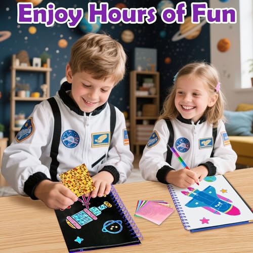 Image of FUNNYB&G Foil Art Craft Kit for Boys 4-10 Years Old: Mess-Free & No-Glue, Create 16 Sparkly Space Pictures - Perfect Travel Toy & Birthday Gift for Kids (Space)