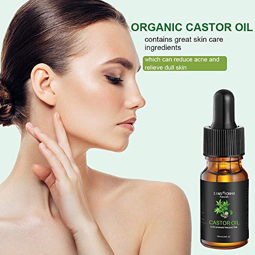 Organic Castor Oil, Pure Cold Pressed Castor Oil for Skin Care Eyelashes Eyebrows Nail,Hair Growth Serum Eyebrow Growth Serum with Eyelash Brush (10ml)