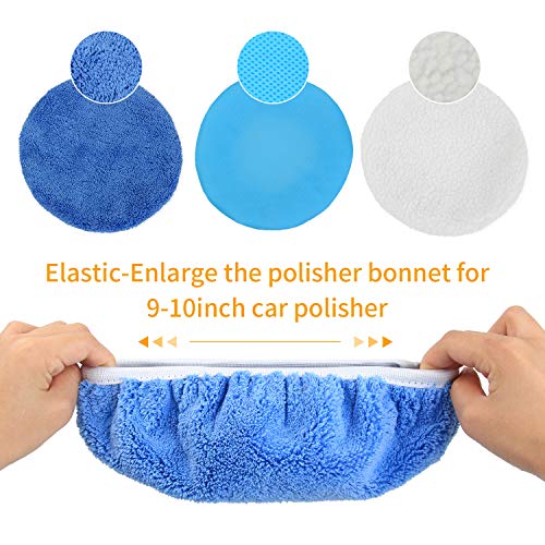 Urlwall 10Pcs 9-10 Inch Polisher Pad Bonnet Orbital Car Buffing Polishing Pad Cover - 5Pcs Microfiber Polish Pad, 3Pcs Car Wax Buffer Pads, 2Pcs Woolen Fleece Polishing Bonnet For Car Waxing Machine #TOP3
