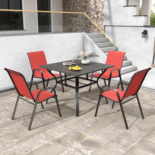 Image of Patio Chairs Set of 4, Stackable Outdoor Dining Chairs for All Weather Textilene Fabric & Metal Frame, Outdoor Chairs Set for Backyard Deck Garden