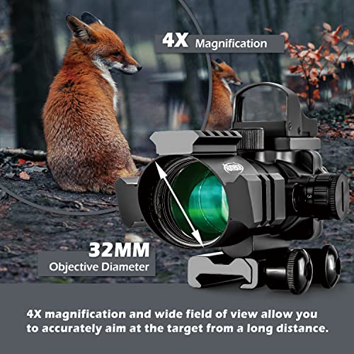 Aomekie Riflescope 4X32 and Red Dot Holographic Riflescope Combo Set including Adjustable Brightness, Black, size_name_copy_2/3 - Image 2