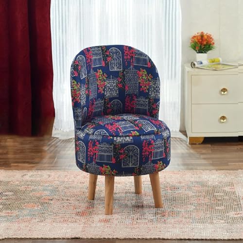 Image of NACIA Elegant Velvet Printed Ottoman Chair | Dressing Table Chair for Bedroom Makeup Room Decor | Modern Upholstered Ottoman with Wooden Legs for Living Room & Home (18x18x32 Inches, Blue)