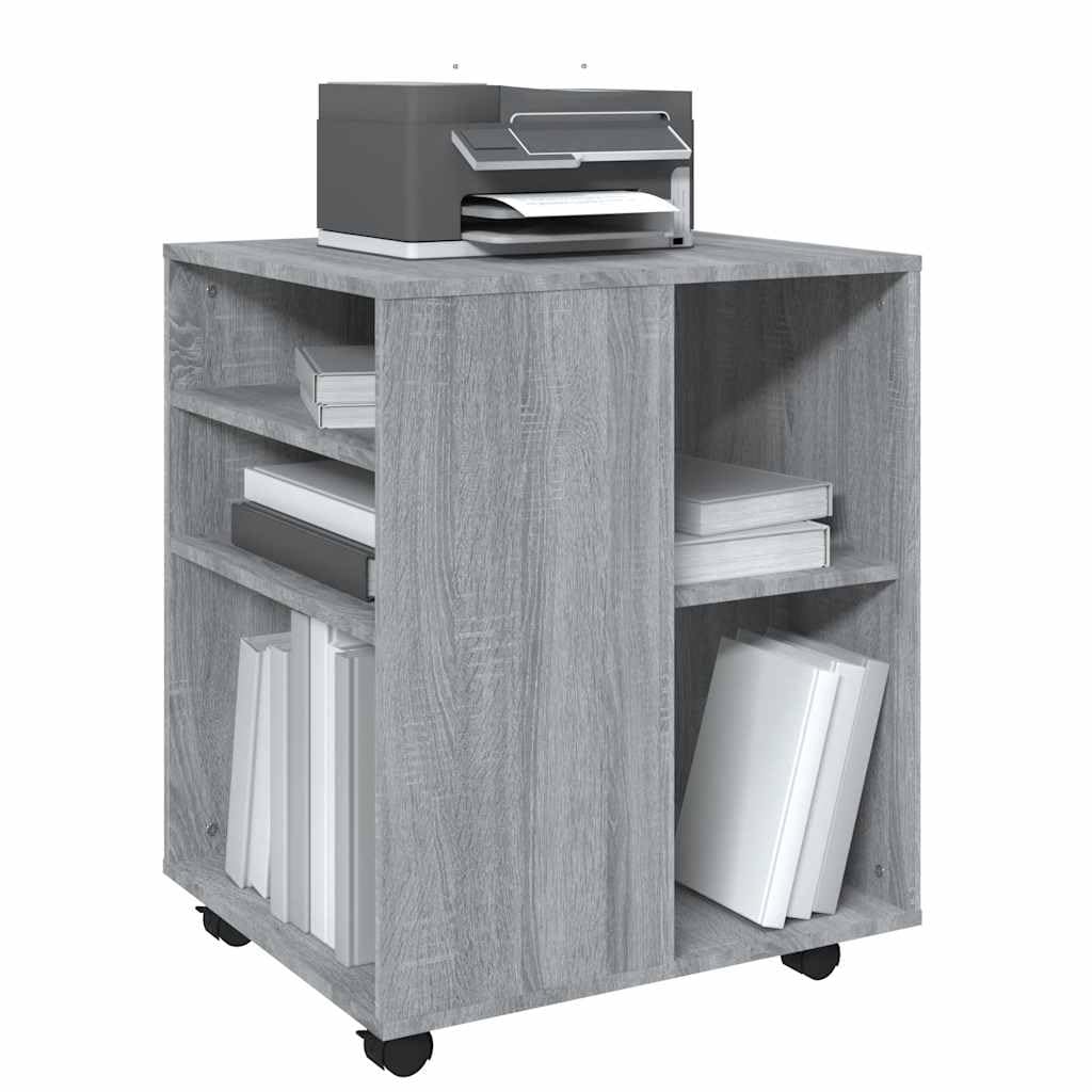 Rollschrank Grau Sonoma 60x53x72 cm Holzwerkstoff, rollcontainer, aktenschrank, aufbewahrungsschrank, stauraum, büro, Ordnung, mobil für Drucker, Unterlagen und Zubehör