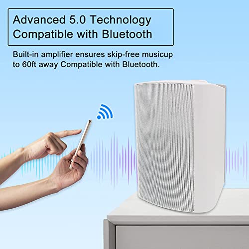 Herdio 5.25 Inches 300 Watts Indoor Outdoor Bluetooth Speakers Wireless Patio Waterproof Wired Wall Mount System (White) #TOP1