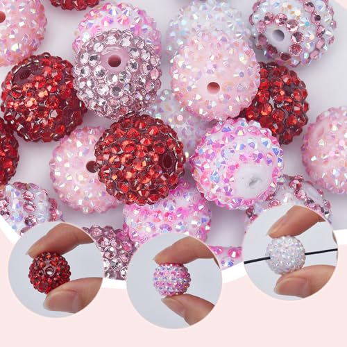 SUNNYCLUE 36Pcs Rhinestone Bead 20mm Red Resin Chunky Bubblegum Beads Chunky Beads Bulk Diamond Beads Disco Ball Beads Rhinestone Spacer Beads for jewellery Making DIY Bracelet Necklace Pen Supplies - Image 3