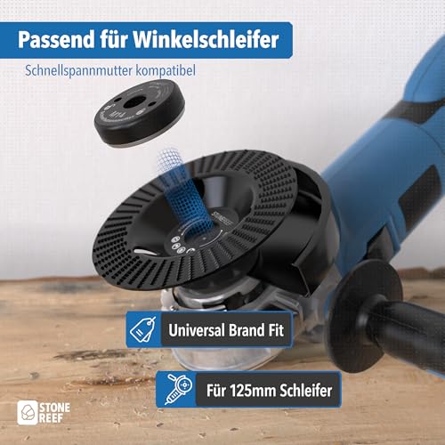 Holz Schleifscheibe 125mm [3 teiliges Set für Winkelschleifer] - Lackfräse - Holzfräser - Wurzelfräse - Diamant Schleifscheibe für Schleifen, Fräsen, Schnitzen