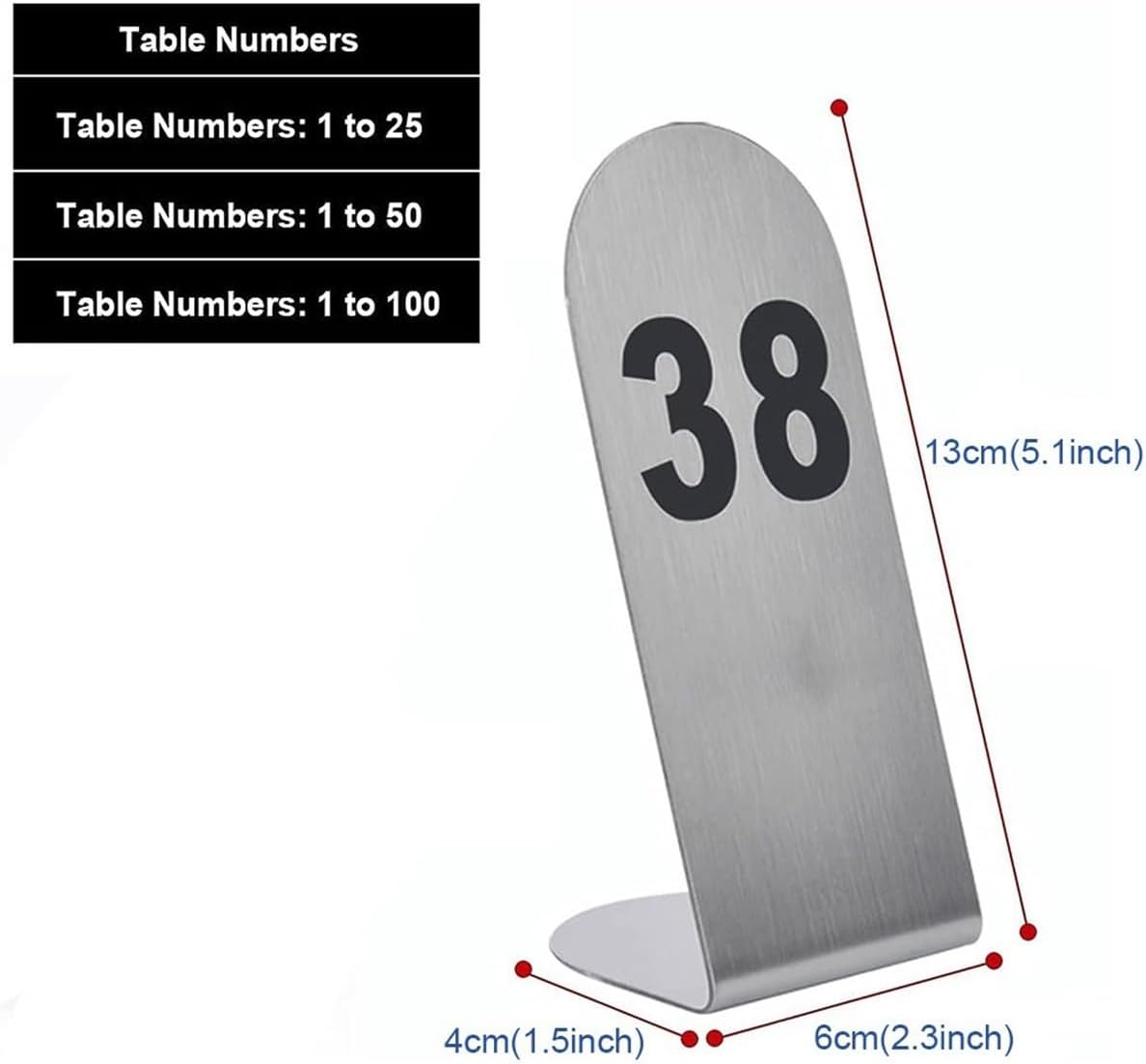 WESTUX Table Number, Stainless Steel Table Number 1-25/50/100 Single-Sided Number, Wedding Cafe Restaurant Table Number Sign (Color : 1 to 50)