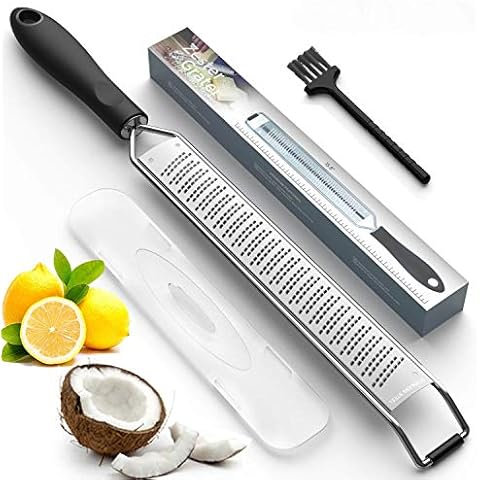 Lemon Zester & Heavy Duty Cheese Grater - Parmesan Cheese, Citrus, Ginger, Garlic, Nutmeg, Chocolate, Vegetables - Sharp Safe Kitchen Gadget, Black Cover