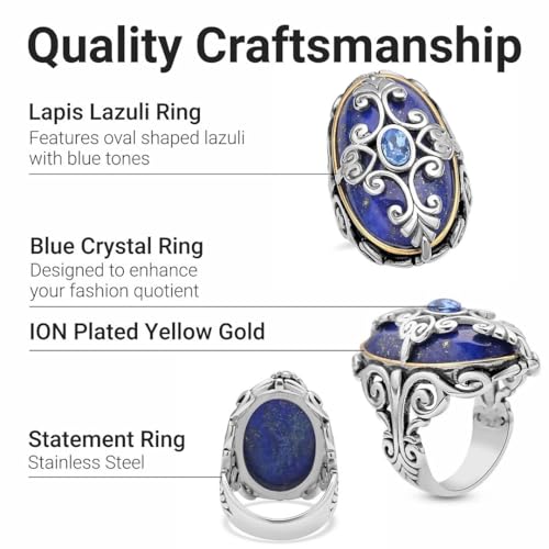 Blue Lapis Lazuli Ring for Women - Cocktail Statement Birthstone Rings for Women Black Oxidized ION Plated Yellow Gold - Promise Gemstone Jewelry Stainless Steel Engagement Gifts for Her3