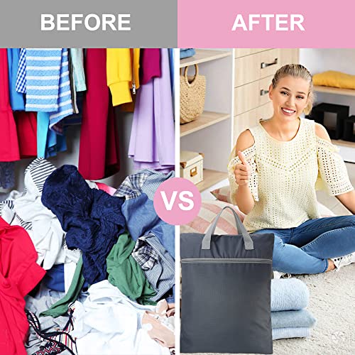 Beegreen Grey Travel Laundry Bag With Handles & Zipper Pockets Dirty Clothes Hanging Laundry Hamper Heavy Duty Washable Collapsible For College Dorm Gym Beach Pool Swimsuit #TOP3