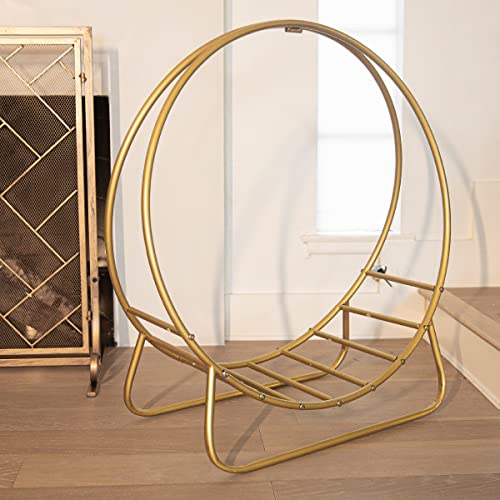 Barton 30" Hoop Log Rack Gold Fireplace Firewood Holder Fire Wood Storage Indoor Outdoor Carrier #TOP2