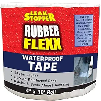 Leak Stopper Rubber Flexx Leak Repair & Sealant Waterproof Tape 4 X 10 Roll | Easy to Use Peal & Stick with Incredible Adhesion Waterproofing & Seam Tape | Sticks & Seals Almost Anything | White |