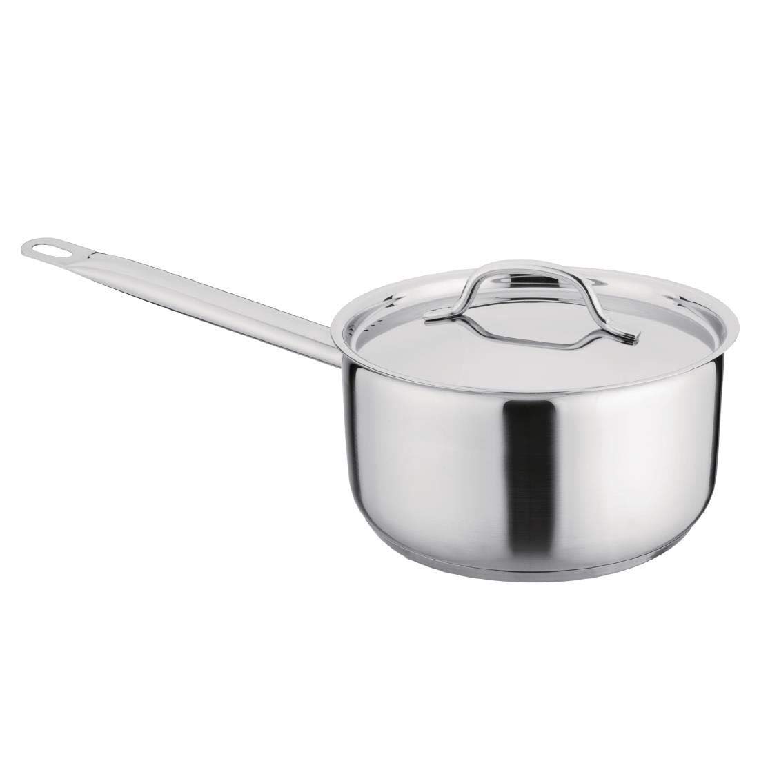 Nisbets Essentials Stainless Steel Saucepan with Lid 20cm, 3Ltr - All Hobs Including Induction, Dishwasher and Oven Safe DF671