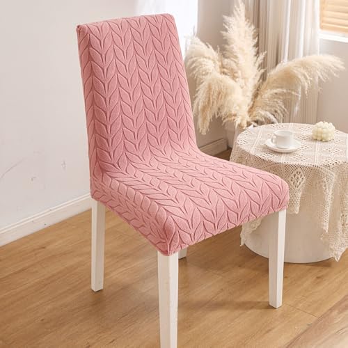 Image of HOMETHREADS Stretchable Elastic Jacquard Chair Seat Cover - Removable & Washable, Durable Seat Protector for Dining Room, Kitchen, Restaurant & Party Chairs (Pink, Pack of 8)