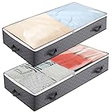 2 Stück 90L Unterbett Aufbewahrungsbox Foldable Underbed Storage Mit Deckel Zipper and Handle Unterbettkommode for Duvets, Cushions, Clothes, Blankets,Bettwäsche,bettdecken