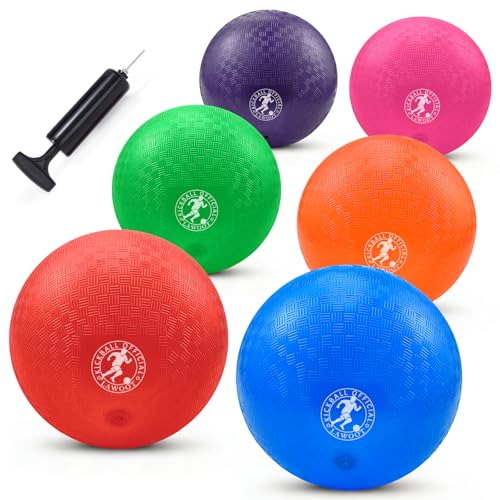 Yelaonen 9 Inch Playground Ball Dodgeball Balls Kickball Pack of 6 4 Square Balls Dodge Balls for Kids Kickballs Handball for Indoor Outdoor Games Includes Pump