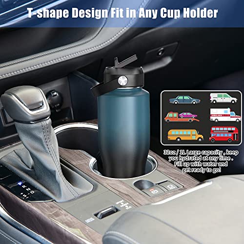 Hydrowion 32Oz Stainless Steel Water Bottle(Cold For 48 Hrs, Hot For 24 Hrs),Double Wall Vacuum Insulated Water Bottle With Straw Lid, Spout Lid And Flex Cap, Fit In Any Car Cup Holder,Black #TOP5