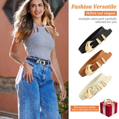 Skinny Belt, Black Leather Belt Women Belts for Jeans Dresses Pants with Adjustable belt Buckle 1” Width4