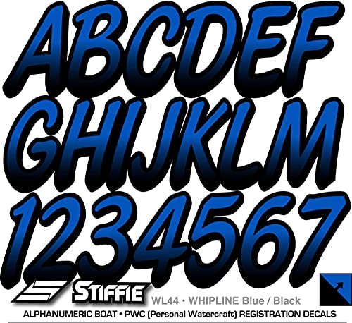 Image of STIFFIE Whipline Blue /Black 3 inch Boat & PWC Registration Decals • Numbers Letters Stickers