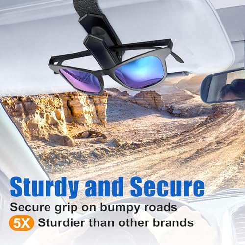 Veharvim One-Handed-Operation Sunglasses Holder for Car, Visor Sunglass Holder Clip, Car Accessories Interior, Universal Fit Silicone Padded Visor Sunglass Holder Car (Black, 1 Pack) - 5