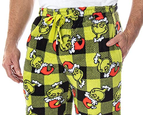 Dr. Seuss Men's GRINCH Sneaky Face Fleece Plush Pajama Pants2