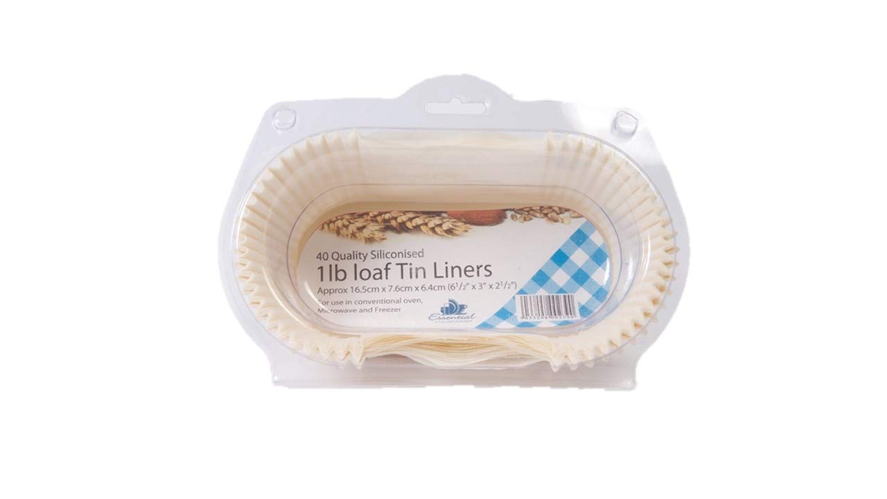 Essential Housewares FP1LOAF Pack of 40 Greaseproof 1lb Loaf Tin Liners, Silicon