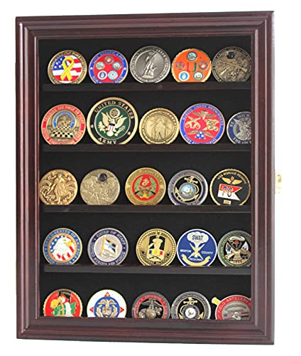 Military Challenge Coin, Sport Competition Coin, Poker Chip Display Case Wall Mounted Cabinet, with Lock, COIN30-MAH