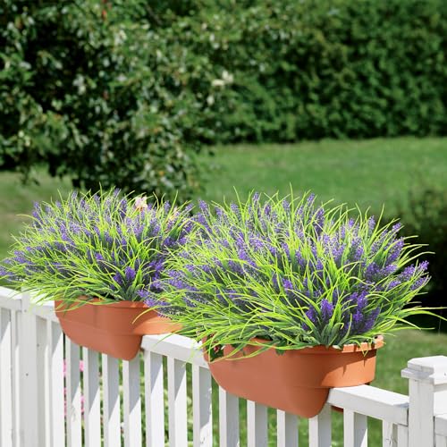 Image of Grunyia 20 Bundles Artificial Plants Outdoor Fake Monkey Grass with Flowers (Purple)