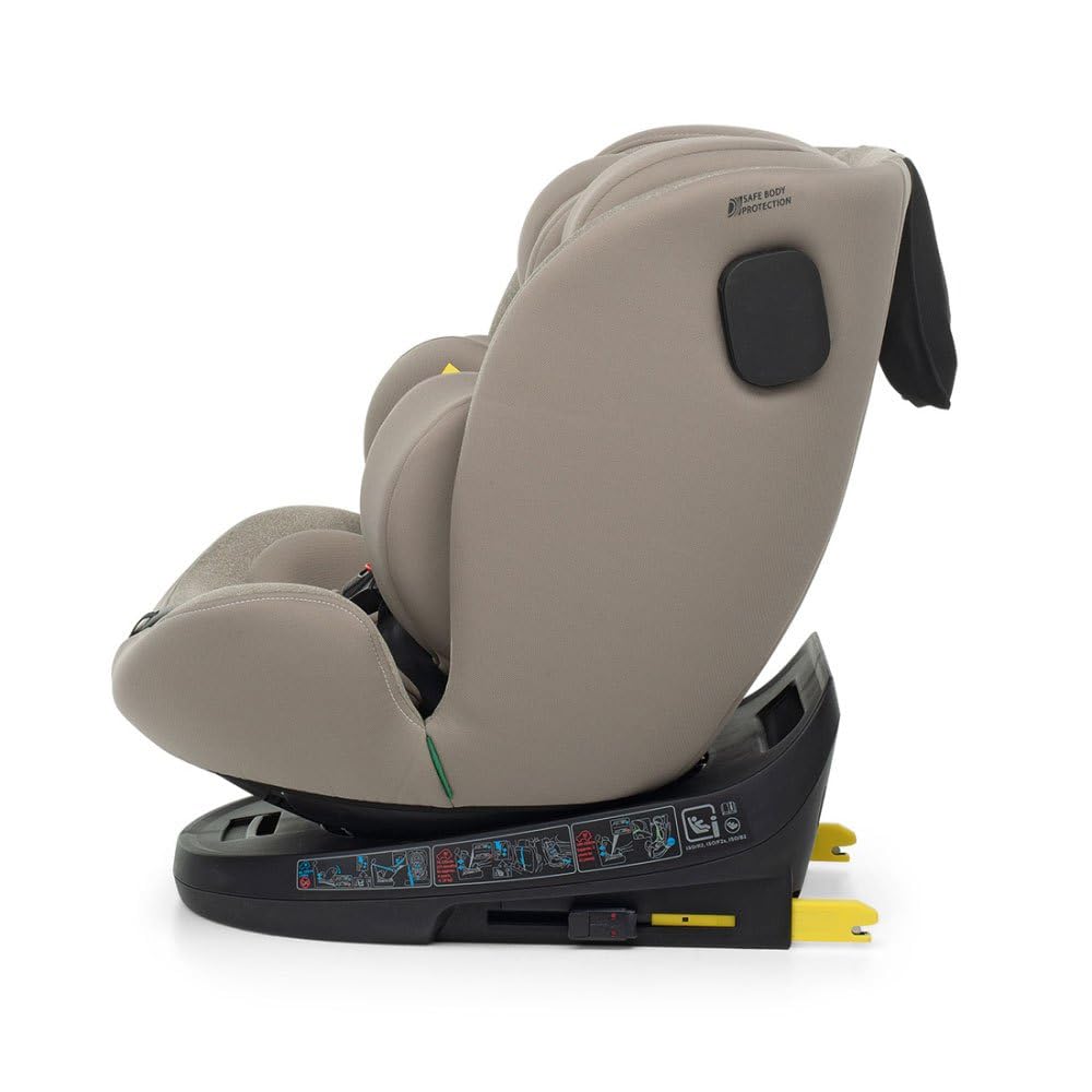 Foppapedretti Seggiolino Auto Circle I-Size, Seduta Girevole a 360°, per bambini da 40 a 150 cm di altezza, 0-12 anni, conforme ECE R129, Fissaggio Isofix e TopTether, Safe Body Protection, Sand