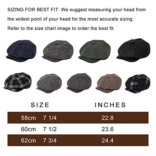 Feinion Men's 8 Piece Newsboy Flat Cap Wool Blend Gatsby Ivy Golf Cabbie Hat (Plaid, 7 1/2) #TOP6